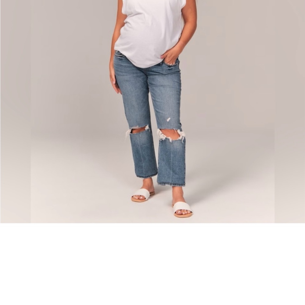 Abercrombie & Fitch Women's Maternity Ripped Boyfriend Jeans - Blue